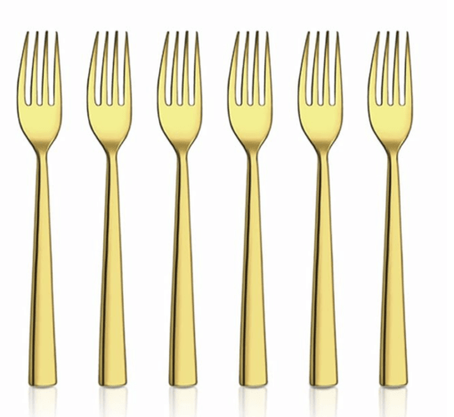 Shri & Sam Stainless Steel Lotus Plain Gold PVD Coating Baby Fork,6 Pieces